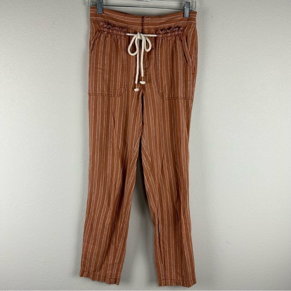 Anthropologie Terracotta Orange Striped Seashore Beach Linen Cotton Pants XS